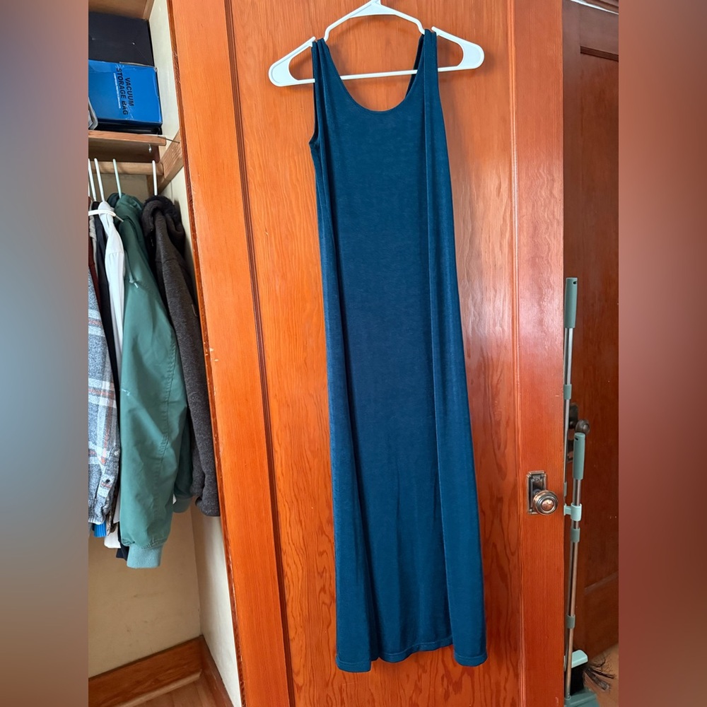 Casual Blue/Green Sleeveless Scoop Neck Maxi Sundress